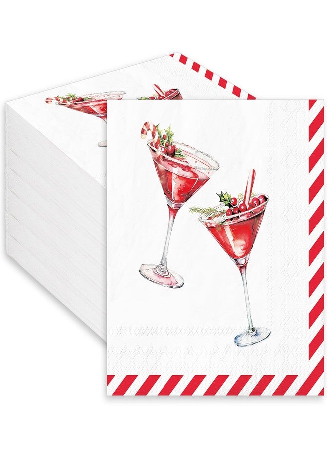 JarThenaAMCS مناديل كوكتيل عيد الميلاد من جارثينا إيه إم سي إس، ٥٠ قطعة، مناديل ورقية للاستخدام مرة واحدة، مخططة باللون الأحمر، مثالية لمشروبات المارتيني، مناسبة لمستلزمات حفلات عيد الميلاد الشتوية، أدوات المائدة، ديكور - Image 1